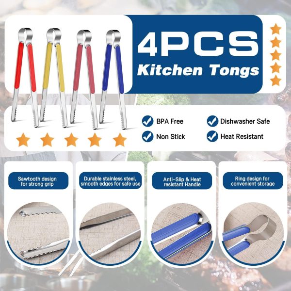 71-Vpa4bOUL._AC_SL1500_ Stainless Steel Kitchen Tongs, 4-Pack