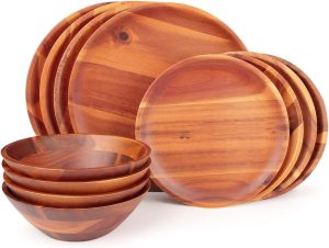 Acacia Wood Dinnerware Set for 4 - 12pcs