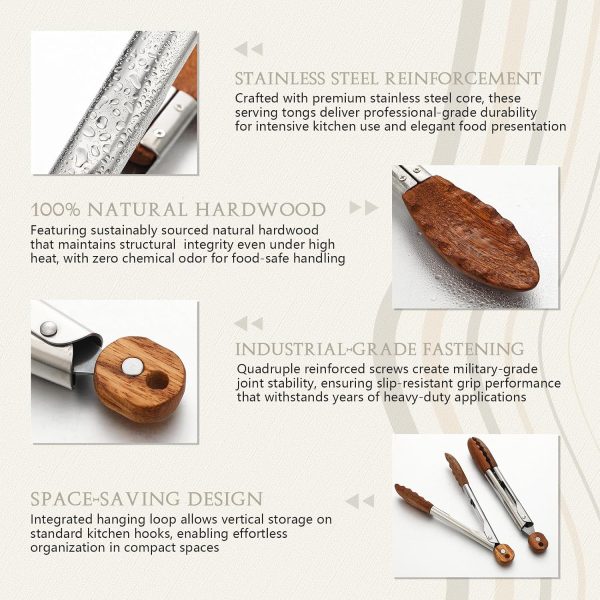 Walnut Wood Tongs 6-Pack for Cooking