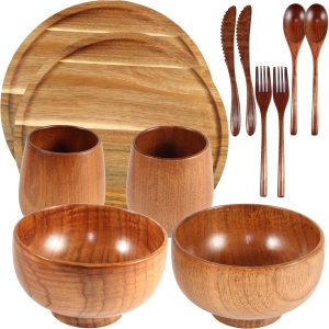 Acacia Wood Dinnerware Set, 12 Pieces