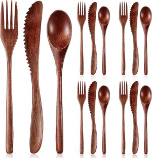 Wooden Utensil Set, 12 Pcs Reusable Cutlery