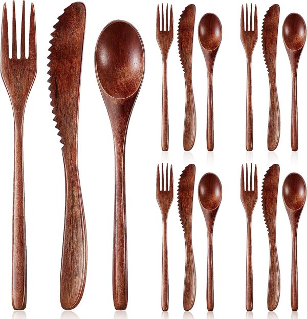 Wooden Utensil Set, 12 Pcs Reusable Cutlery