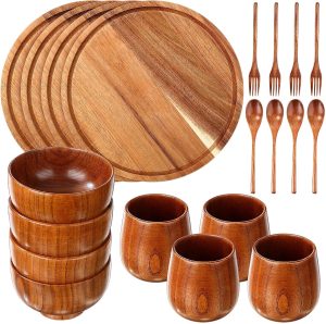 20pc Acacia Wood Dinnerware Set